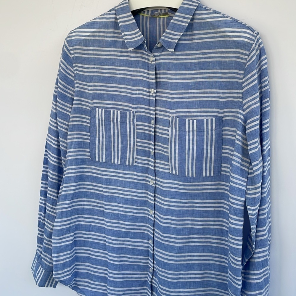 Boden Women’s Blue and White Striped Casual Linen Shirt Size 12 - Picture 10 of 14